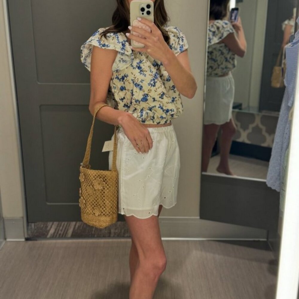 Women's Flutter Short Sleeve Blouse - A New Day™ Cream Floral M - Picture 3 of 7